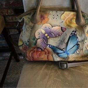 Anuschka Butterfty Print Women’s Bag - Multicolor: Teals golds deep rose